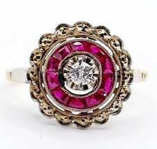 Bague fleur art deco or rose 18k diamant et rubis calibrés (circa 1920)