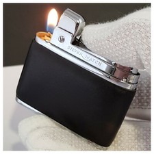 Briquet gaz * SILVER MATCH *chrome&cuir-Vintage Lighter-Feuerzeug-Accendino*打火机