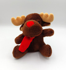 Peluche doudou élan renne marron FIZZY beige écharpe rouge 16 cm assis yeux noir