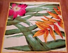 * JACQUES ESTEREL * SILK SCARF * BIG LEAF & FLOWER * Light green - yellow - red