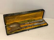 ❤️ Ancien couvert de service à salade en corne métal argenté  à nettoyer