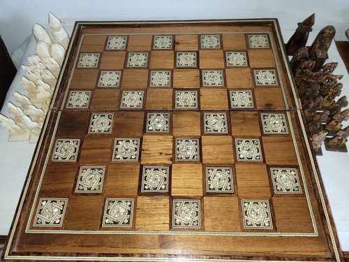 Jeu échecs fait main vers - jeu,