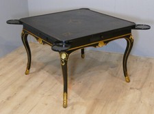 Table à Jeux Style Régence En Bois Laqué Noir Et Doré à La Feuille d'Or XX ème