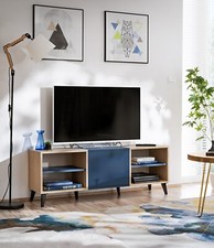 komodee Fondi Meuble Banc TV, Pour Salon, Style Skandinave, Bleu/Bois Clair