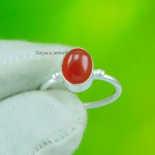 Bague cadeau fait main en argent sterling 925 pierre précieuse cornaline tail...