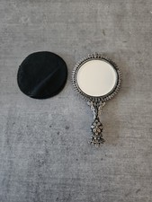 Petit miroir de poche vintage – décor Limoges bleu cobalt et or – style baroque