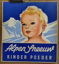 Carton publicitaire d'époque Alpen Sneeuw Kinder Poeder - Néerlandais /RSC158