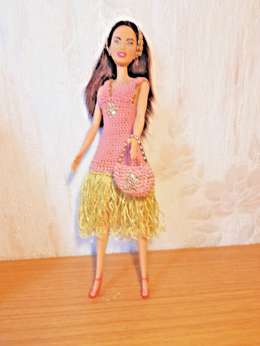 Robe crochet corail dorée - et,