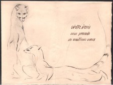 Odette Denis. Pointe sèche. Meilleurs voeux, texte manuscrit vers 1960