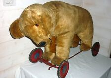  jouet à tirer ancien  grand ours STEIFF ? jouet sur roulettes peluche