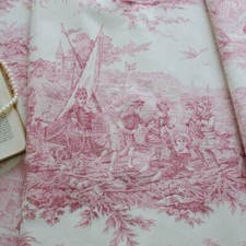 Toile de Jouy coton Histoire d'Eau bordeaux - Maison Thévenon [au demi-mètre]