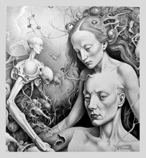 Dessin surréaliste original signé B.Dumaine / Crayon sur papier