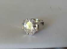 BAGUE VINTAGE DESIGN MODERNISTE ARGENT MASSIF GROS CRISTAL STERLING