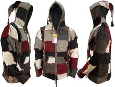 Hippie Boho Sheepwool Long Elfe Sorcier Capuche Patchwork Lutin Veste Festival