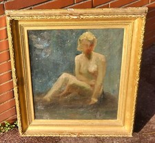 École Française du XlXeme siècle . Femme Nu Assise Peinture huile sur toile.