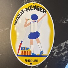 PLAQUE ÉMAILLÉE BOMBÈE PUBLICITAIRE CHOCOLAT MENIER