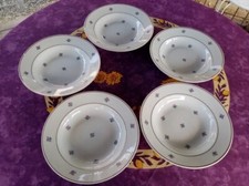 5 Assiettes Creuses anciennes Demi Porcelaine KG Lunéville Décor Floréal Coloré
