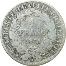 O8793 Rare 1 Franc Cérès 1871 Grand A Paris Argent ->Faire offre