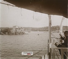 Bateau, Mer Méditerranée, plaque de verre, photo ancienne stéréo 6x13 cm