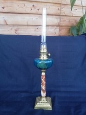 Lampe a pétrole bleue ancienne marbre et bronze éclairage ancien/old oil Lamp
