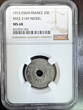 FRANCE - 25 CENTIMES PROJET 1913 ESSAI NICKEL - TOP POPULATION NGC MS 68