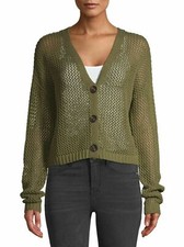 NEW No Boundaries Juniors V-neck Mesh Stitch Cardigan,Color:Uniform Green 