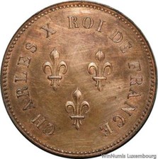 GG0053 Rare 5 Francs Essai Charles X Moreau Monnayeur Tr. Relief 1824 SUP