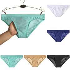 Mens Sexy Briefs Low-Rise Ice Silk Panties Knikini Bikini Underwear /