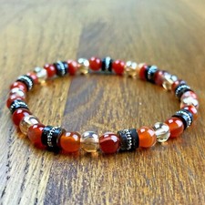 Bracelet Homme Femme  Cornaline Quartz Champagne Tibet Bois Lithothérapie 