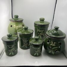 Ancienne Série De 6 Pots Céramique Farine,Poivre,sel,ail,oignon,thym Cuisine
