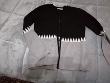 GILET NOIR GRIS BLANC MANCHE LONGUE FERMETURE ECLAIRE ZIP 36 38 40 NEUF