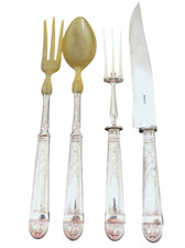 Era 1880 Antique French Sterling Silver 4pieces Salad & Carving Set Napoleon III