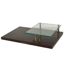 SOCLE DE PRÉSENTATION EN BOIS ET VERRE POUR PLATINE TECHNICS VINTAGE RÉTRO 