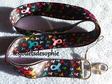 ruban noir lutte cancer TOUR COU porte clef Badge cordon KEYCHAIN clef lanyard