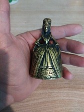 Ancien Vintage Cloche de Table en Bronze Femme a la Crinoline H 8,3 Cm