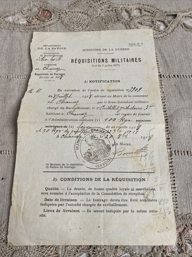 Ancien document réquisitions - document,