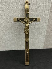Ancien Crucifix Croix Pendentif en Bronze ou Laiton et Bois Ebène