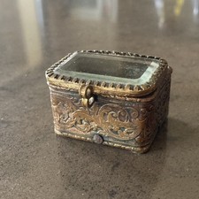 BOITE À BIJOUX EN BRONZE ET VERRE BISEAUTÉ - ANCIEN COFFRET MINIATURE NAPOLÉON 3