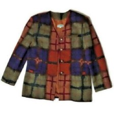 CHICCA'S WOMEN'S COLORFUL PLAID BUTTON-UP JACKET, XL (44) Made in Madrid, Spain