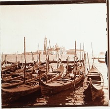 ITALIE Venise Vue Générale et Gondoles, Photo Stereo Plaque Verre ca 1910