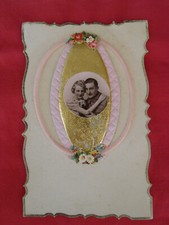 Ancienne cpa photo de couple militaria Oeuf de Paque Fleurs chromo (N°7