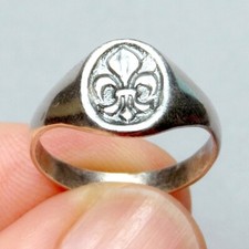 Heraldry, Fleur de Lys by Toulhoat. French Antique Silver Sterling Ring.