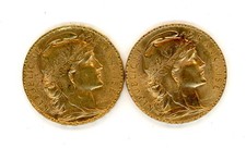 Deux Monnaie 20 francs or 1911 et  1914 Coq SPLENDIDE