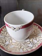 Tasse et sous tasse/Soucoupe PORCELAINE CHRISTOFLE OCEANA AIDA Rouge FILET OR