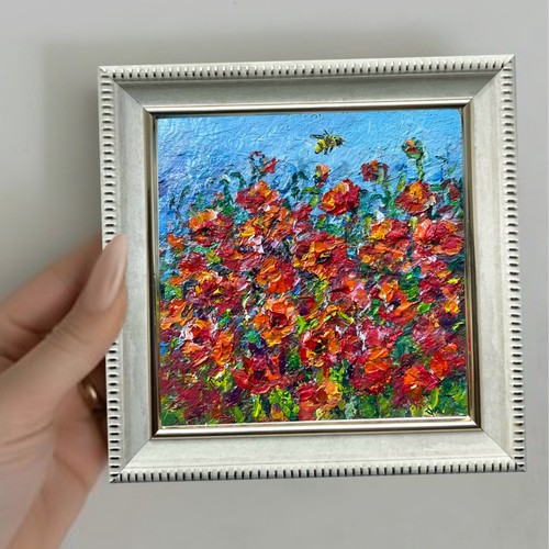 Original oil painting - oil, poppy