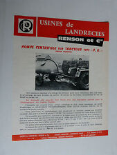  prospectus catalogue agricole  RENSON ET Cie : pompe centrifuge PU tracteur 