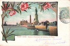 CPA AFRIQUE EGYPTE PORT SAID STATUE A FERDINAND DE LESSEPS ET PHARE
