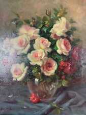 ANDRES CARCELLER NUÑEZ. BOUQUET DE ROSES. HUILE SUR TOILE. ESPAGNE. 1949