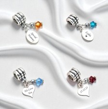 Personnalisé Naissance Breloque Avec 925 Argent Gravé Étiquette, Sur Europe Bail