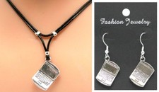  Set pendentif & boucles d'oreilles ordinateur portable - cordon noir 